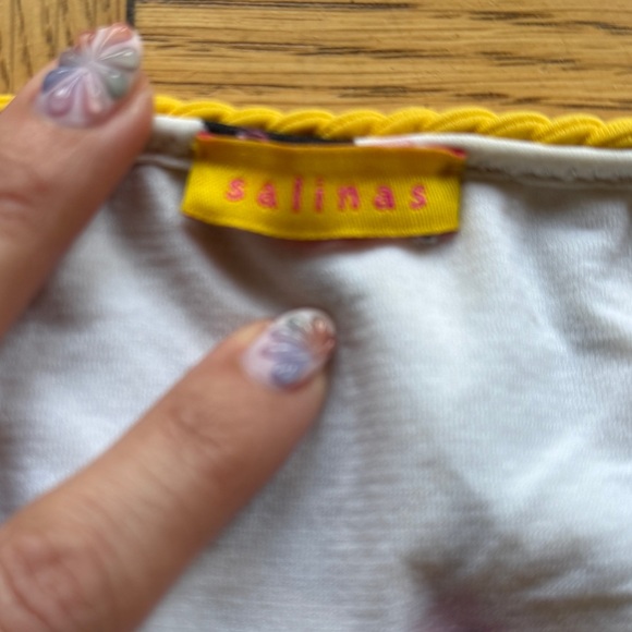 Salinas Black & White Graphic Flower Bikini with Contrasting Yellow Braided Ties - Picture 3 of 3